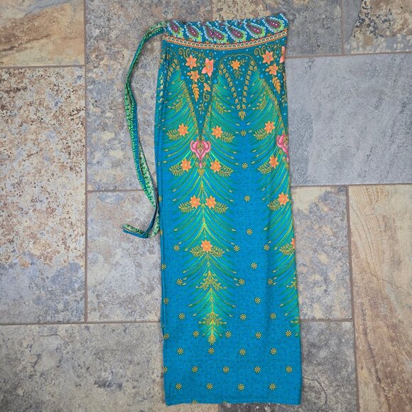 Earthbound Trading Size Small Turquoise Green Orange Sarong Florals Feathers NWT - Picture 5 of 9